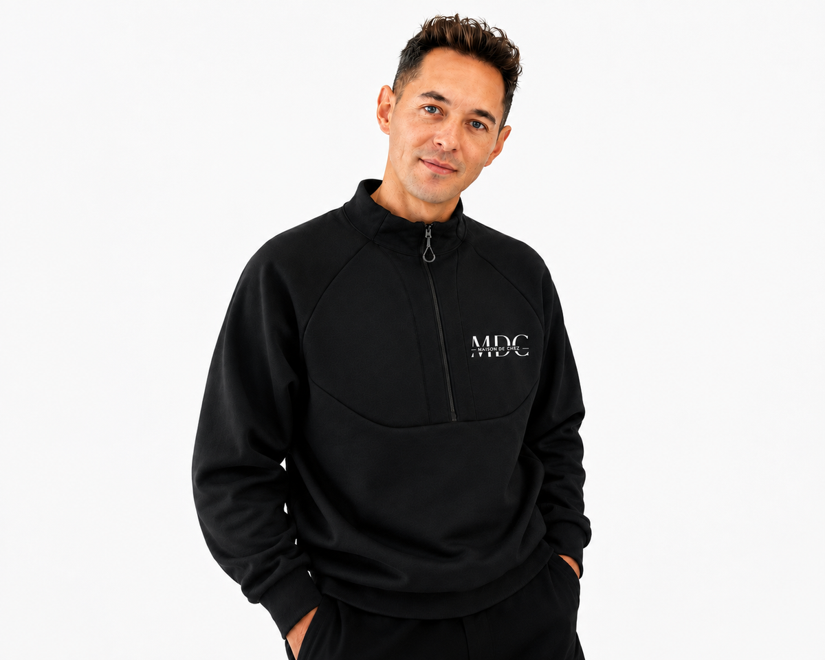 MDC Black Unisex Crew Neck Half Zip Hoodie