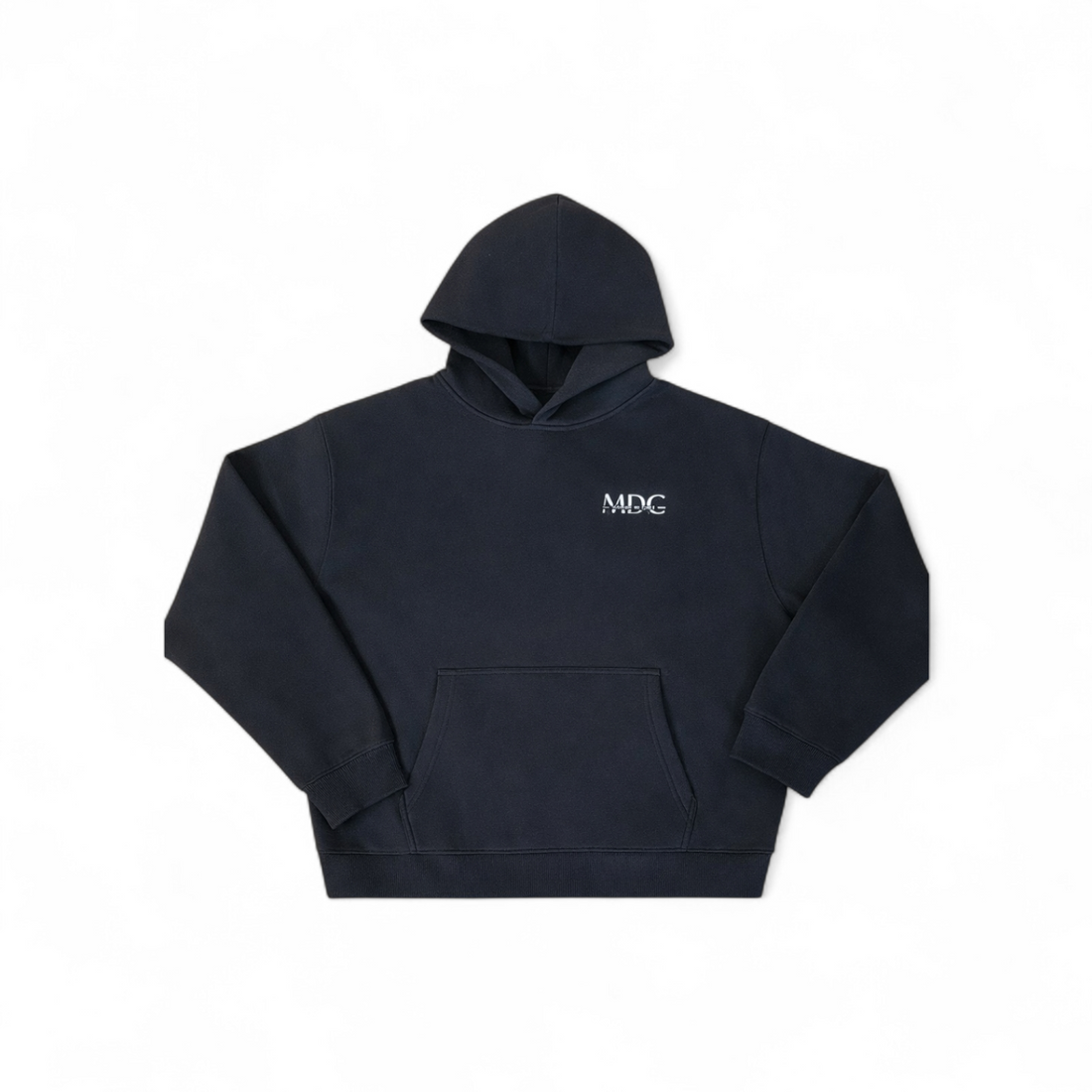 Signature Black hoodie with 'MDC' logo on a white background